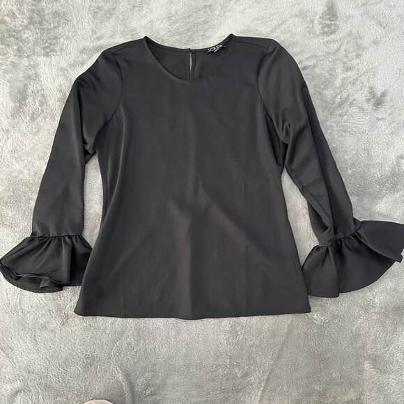 J. Crew Tops - J. Crew Black Satin Garden Ruffle Sleeve Top Blouse Women's MEDIUM Tall MT